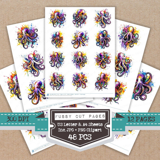 Watercolour Splatter Octopus Fussy Cut Sheets (DDD011746)