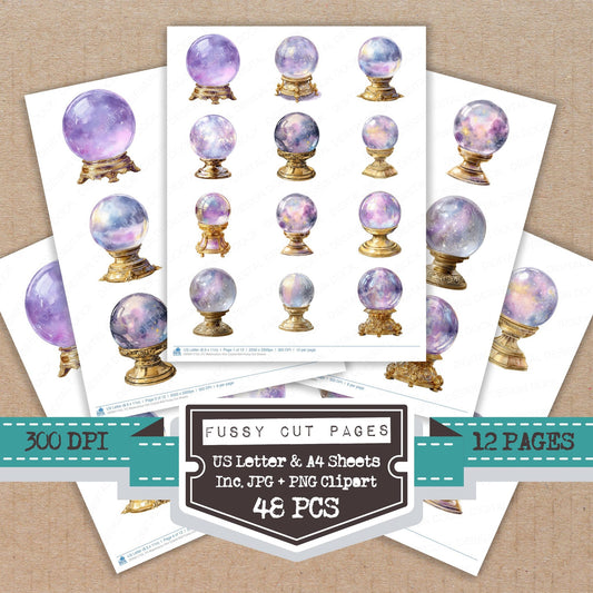 Watercolour Star Crystal Ball fussy cut printable sheets for junk journaling, scrapbooking, and paper craft projects