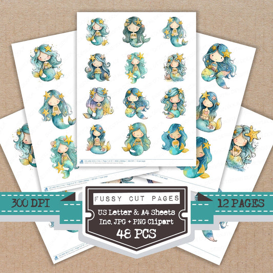 Watercolour Starfish Mermaid Fussy Cut Sheets (DDD011757)