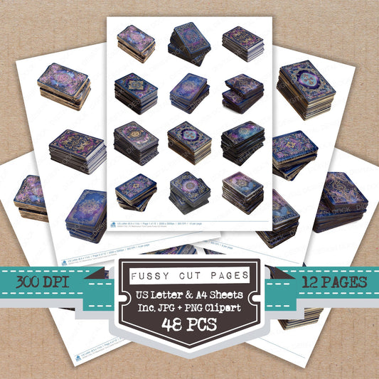 Watercolour Tarot Cards fussy cut printable sheets for junk journaling, scrapbooking, and paper craft projects