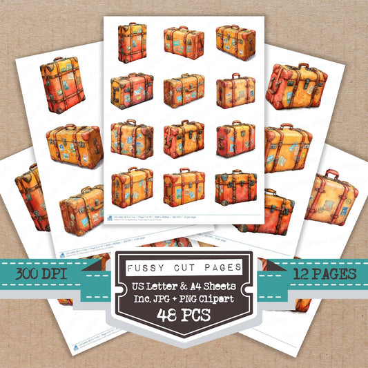 Watercolour Travel Case fussy cut printable sheets for junk journaling, scrapbooking, and paper craft projects