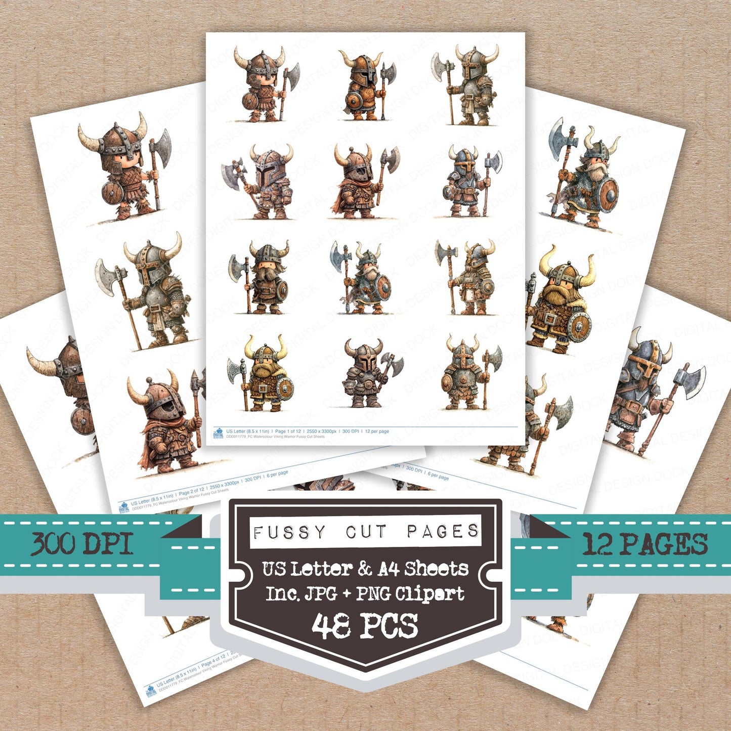 Watercolour Viking Warrior fussy cut printable sheets for junk journaling, scrapbooking, and paper craft projects