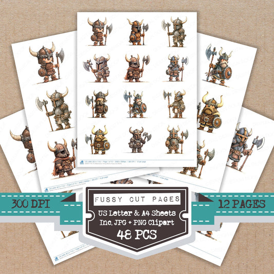 Watercolour Viking Warrior fussy cut printable sheets for junk journaling, scrapbooking, and paper craft projects