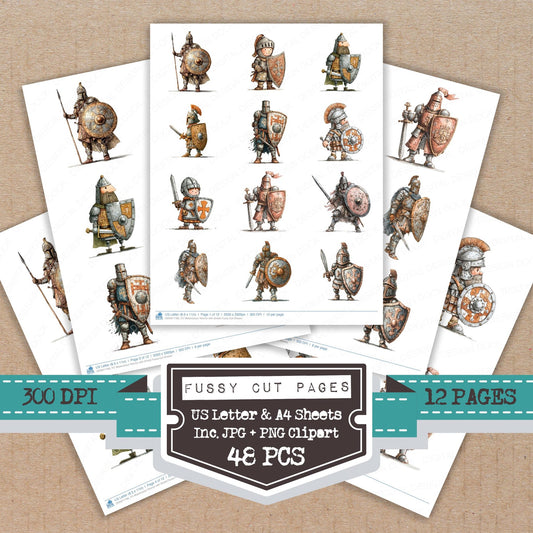 Watercolour Warrior with Shield fussy cut printable sheets for junk journaling, scrapbooking, and paper craft projects