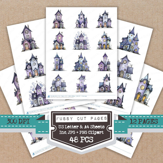 Watercolour Whimsical House fussy cut printable sheets for junk journaling, scrapbooking, and paper craft projects