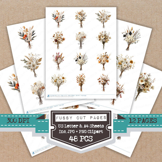 Watercolour Wildflower fussy cut printable sheets for junk journaling, scrapbooking, and paper craft projects