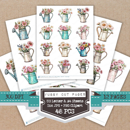 Watering Can with Florals Fussy Cut Sheets (DDD011818)