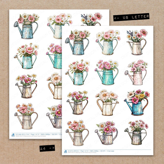 Watering Can with Florals Fussy Cut Sheets (DDD011818)