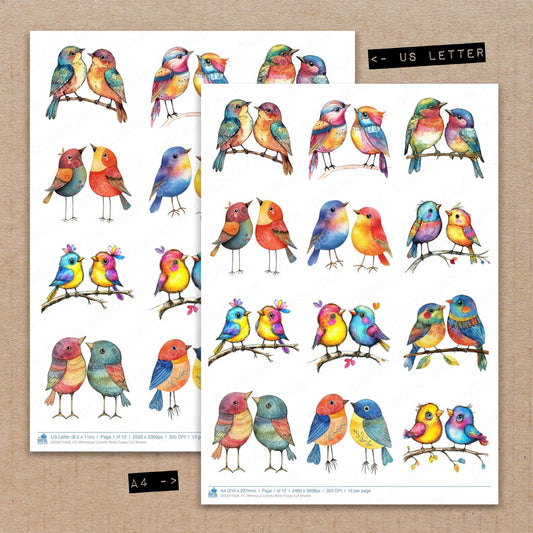 Whimsical Colorful Birds Fussy Cut Sheets (DDD011828)