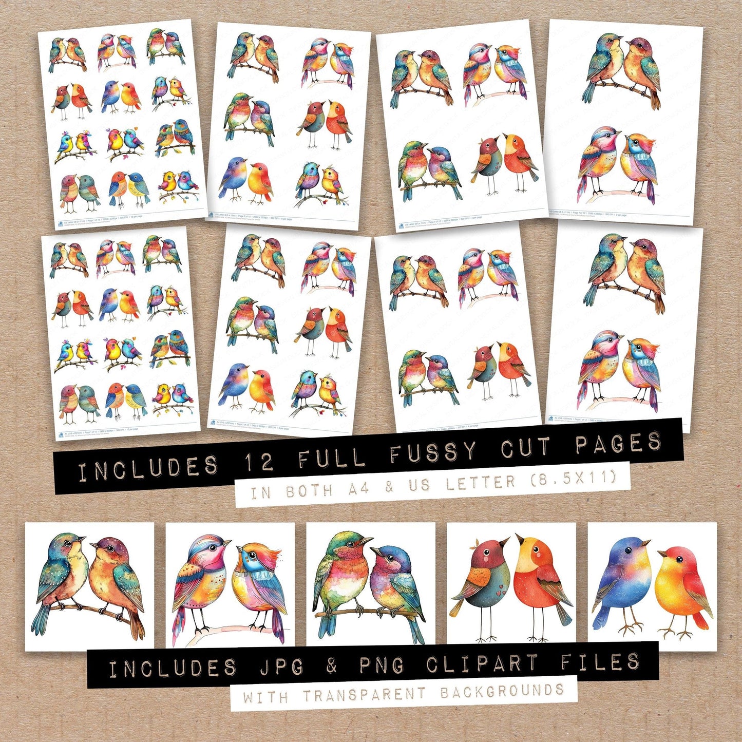 Whimsical Colorful Birds Fussy Cut Sheets (DDD011828)