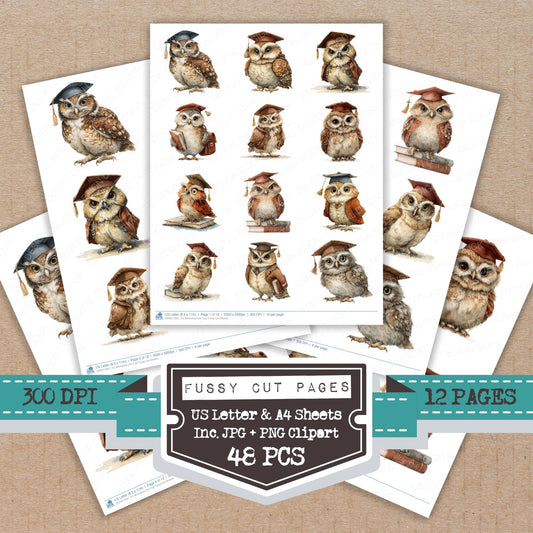 Whimsical Owl Cap fussy cut printable sheets for junk journaling, scrapbooking, and paper craft projects