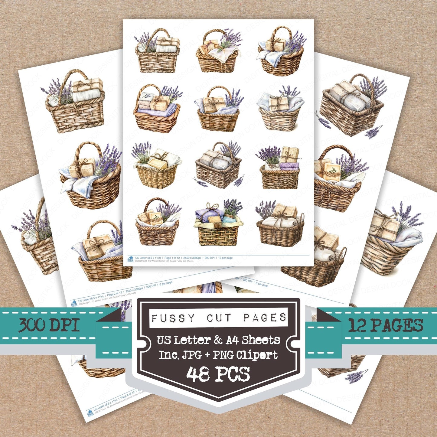 Wicker Basket with Soaps Fussy Cut Sheets (DDD011841)