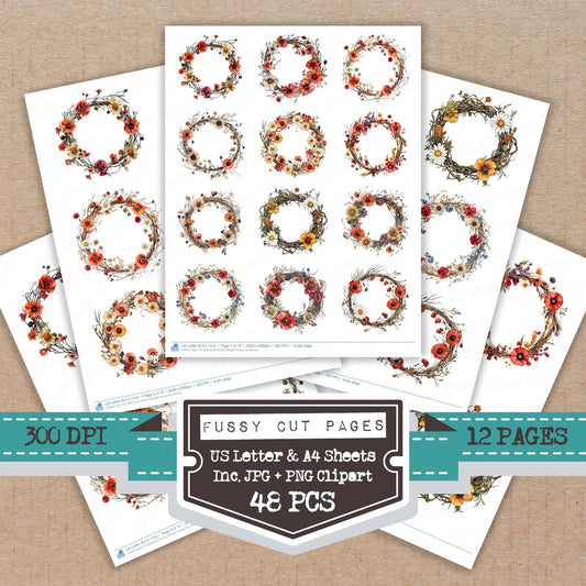 Wild Dried Flower Wreath Fussy Cut Sheets (DDD011843)