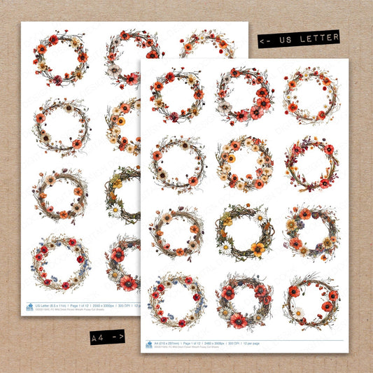 Wild Dried Flower Wreath Fussy Cut Sheets (DDD011843)
