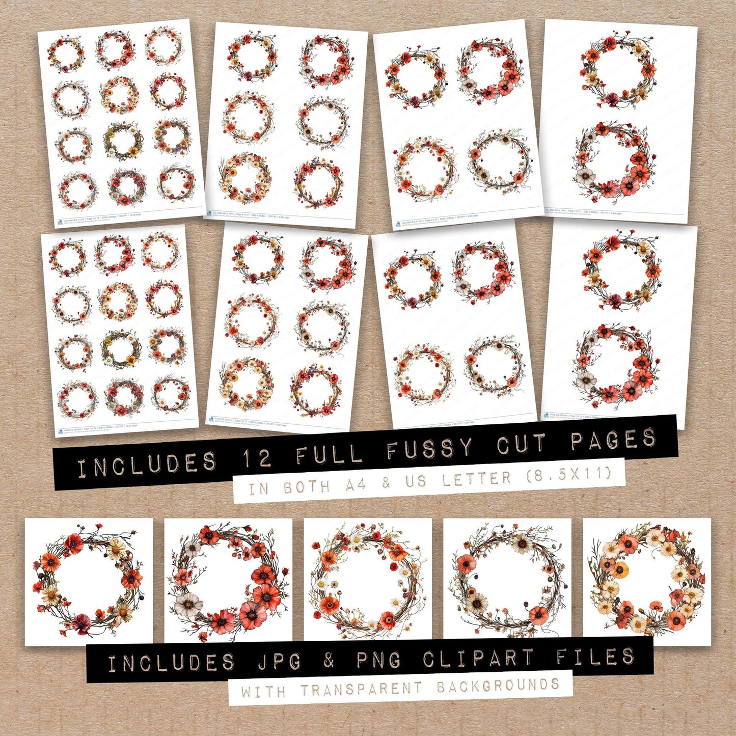 Wild Dried Flower Wreath Fussy Cut Sheets (DDD011843)