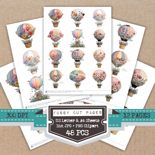 Wildflower Balloon Petals fussy cut printable sheets for junk journaling, scrapbooking, and paper craft projects