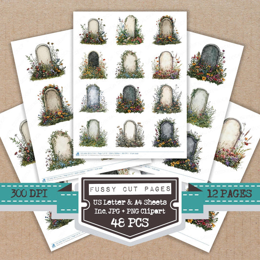 Wildflower Blank Floral Headstone Fussy Cut Sheets (DDD011847)