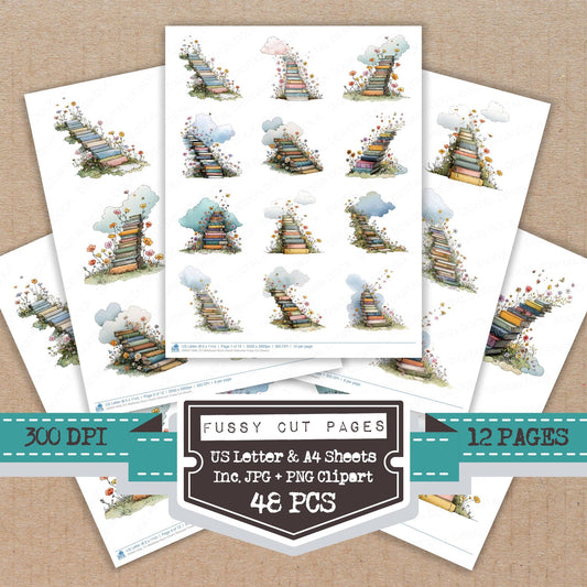 Wildflower Book Dream Staircase fussy cut printable sheets for junk journaling, scrapbooking, and paper craft projects
