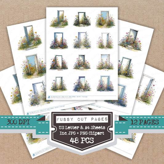 Wildflower Hidden Door fussy cut printable sheets for junk journaling, scrapbooking, and paper craft projects