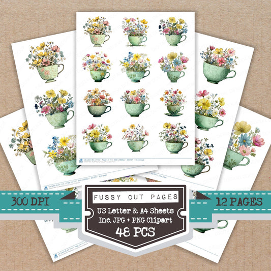 Wildflower Teacup Fussy Cut Sheets (DDD011884)