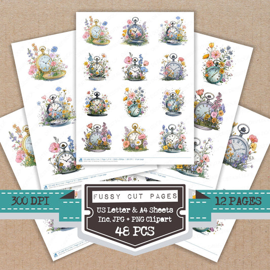 Wildflower Time Bloom fussy cut printable sheets for junk journaling, scrapbooking, and paper craft projects