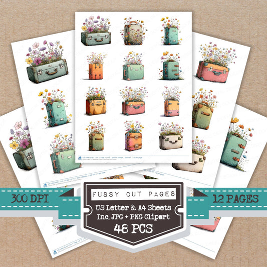 Wildflower Travel Case fussy cut printable sheets for junk journaling, scrapbooking, and paper craft projects