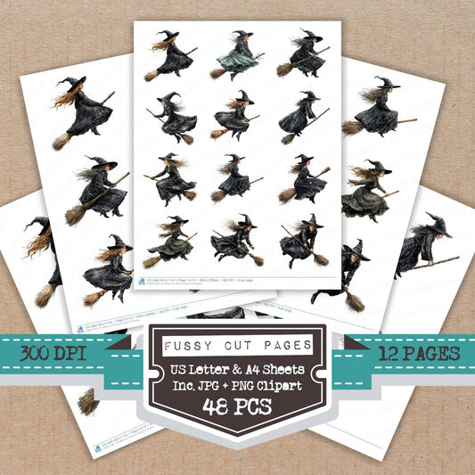 Witch on a Broom Fussy Cut Sheets (DDD011901)