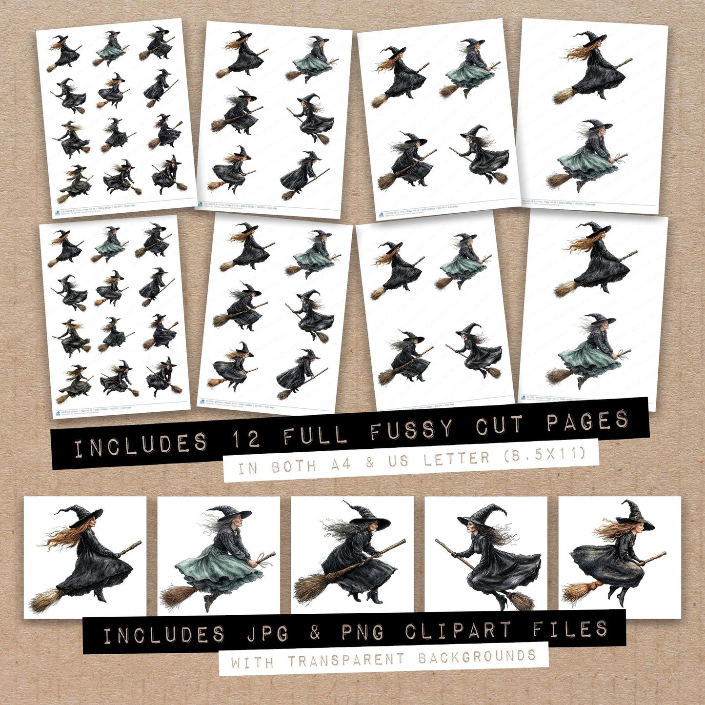 Witch on a Broom Fussy Cut Sheets (DDD011901)