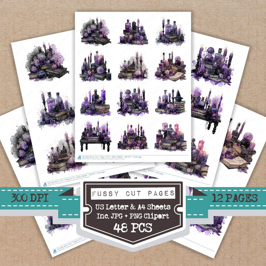 Witchy Potion Halloween Centrepiece fussy cut printable sheets for junk journaling, scrapbooking, and paper craft projects