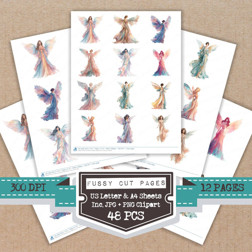 Woman Angel Watercolour fussy cut printable sheets for junk journaling, scrapbooking, and paper craft projects