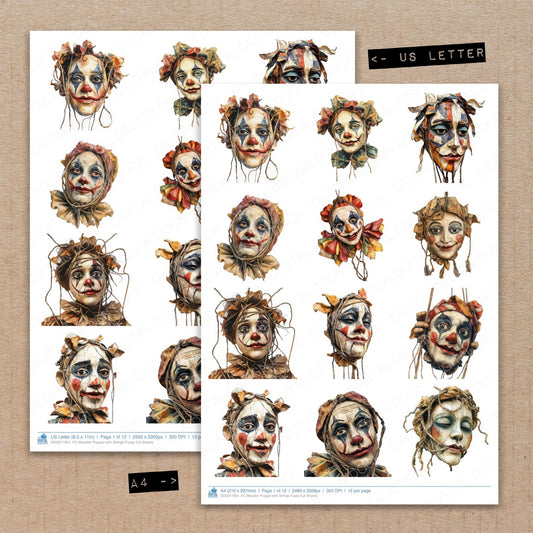 A4 and US Letter format comparison showing Wooden Puppet with Strings fussy cut pages for print and cut crafting