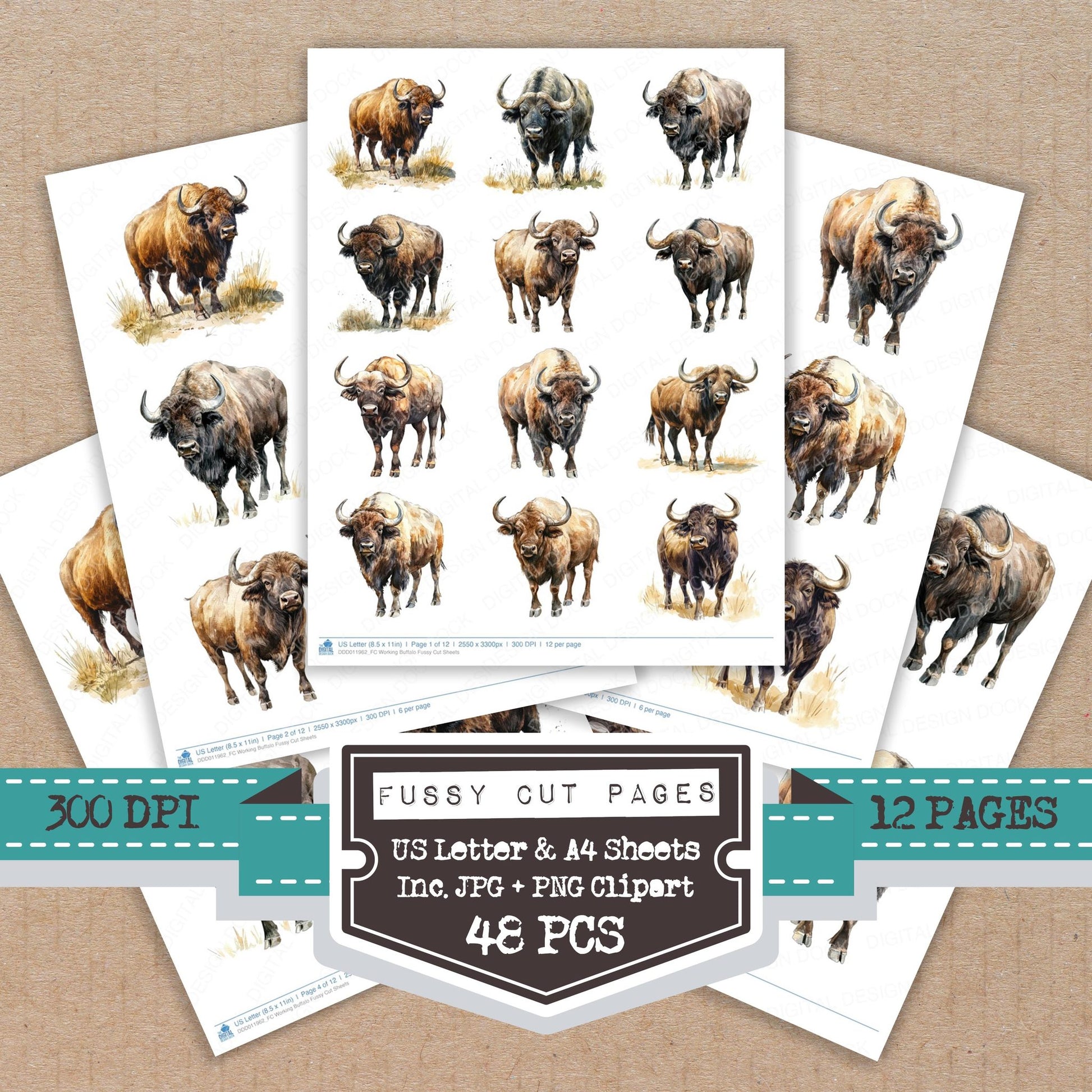 Working Buffalo fussy cut printable sheets for junk journaling, scrapbooking, and paper craft projects