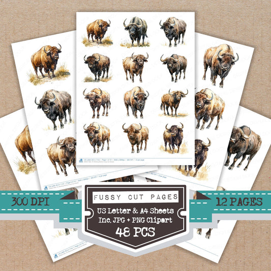 Working Buffalo fussy cut printable sheets for junk journaling, scrapbooking, and paper craft projects