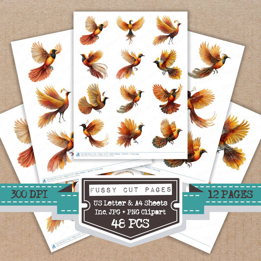Exotic Bird Of Paradise fussy cut printable sheets for junk journaling, scrapbooking, and paper craft projects
