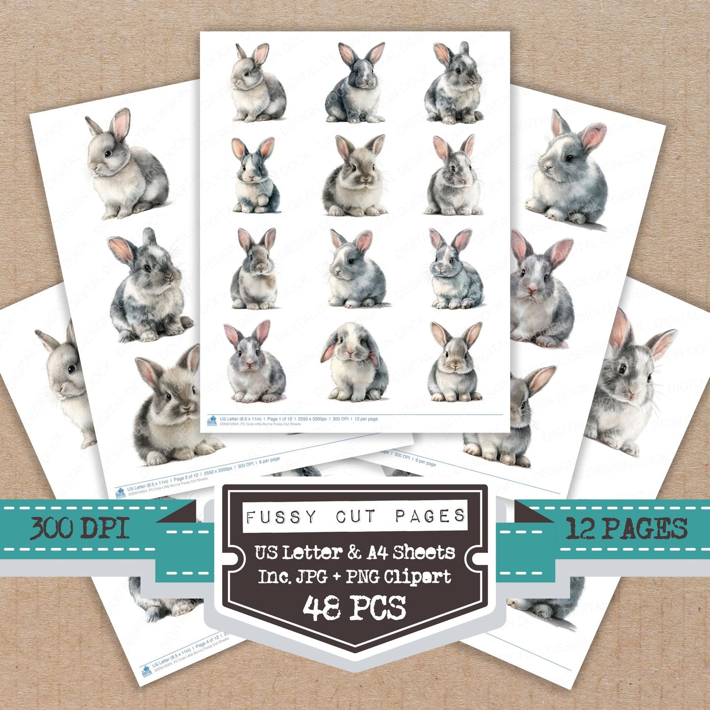 Cute Little Bunny fussy cut printable sheets for junk journaling, scrapbooking, and paper craft projects