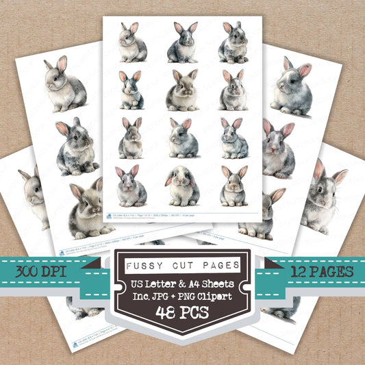 Cute Little Bunny fussy cut printable sheets for junk journaling, scrapbooking, and paper craft projects