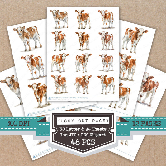 Cute Little Calf fussy cut printable sheets for junk journaling, scrapbooking, and paper craft projects