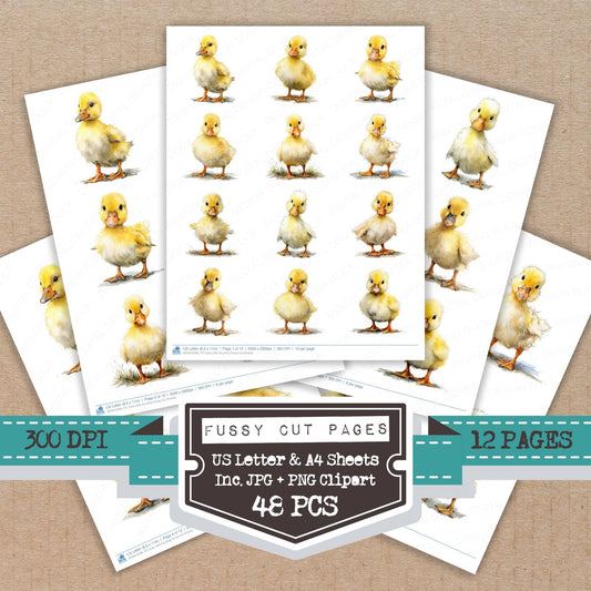 Cute Little Duckling fussy cut printable sheets for junk journaling, scrapbooking, and paper craft projects