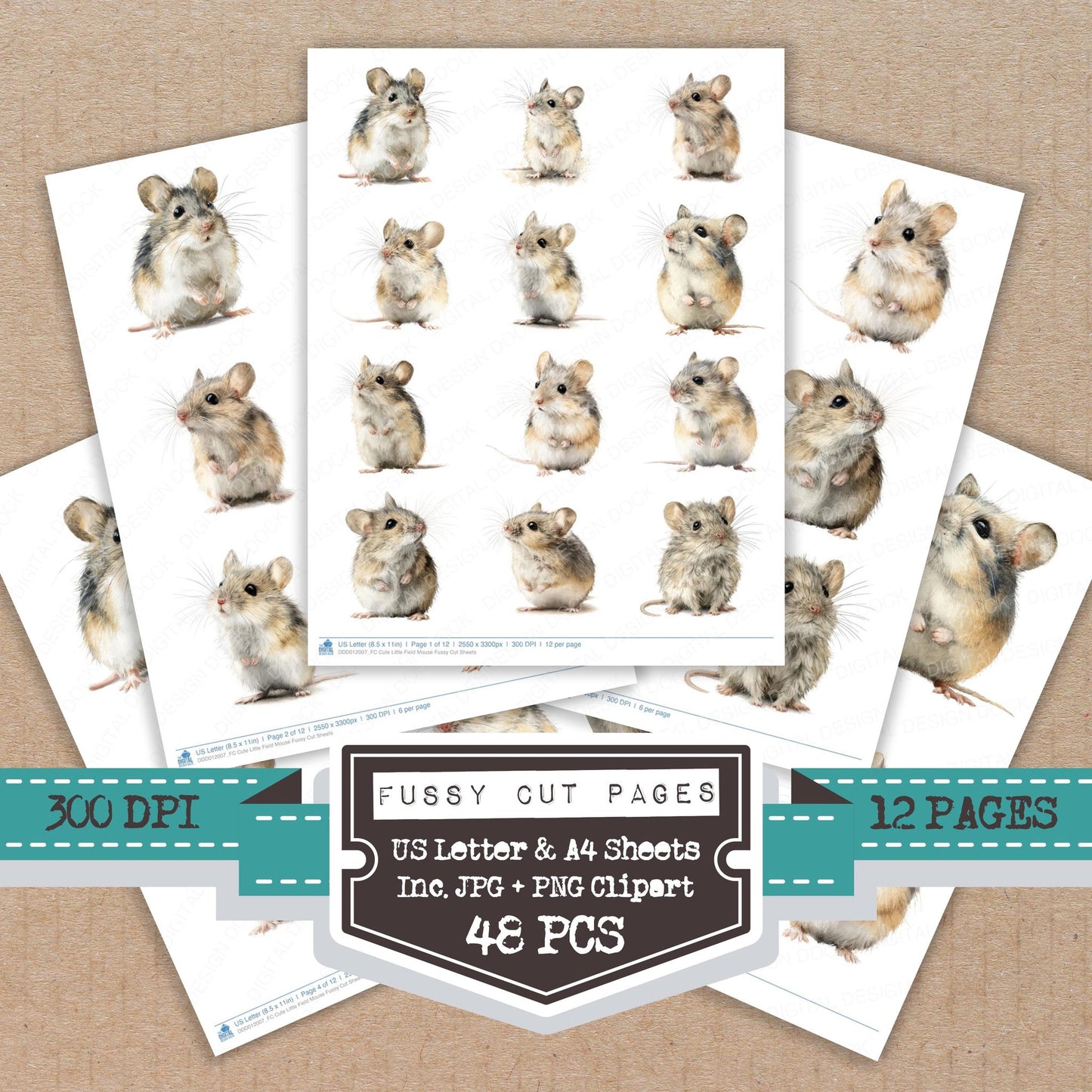 Cute Little Field Mouse fussy cut printable sheets for junk journaling, scrapbooking, and paper craft projects