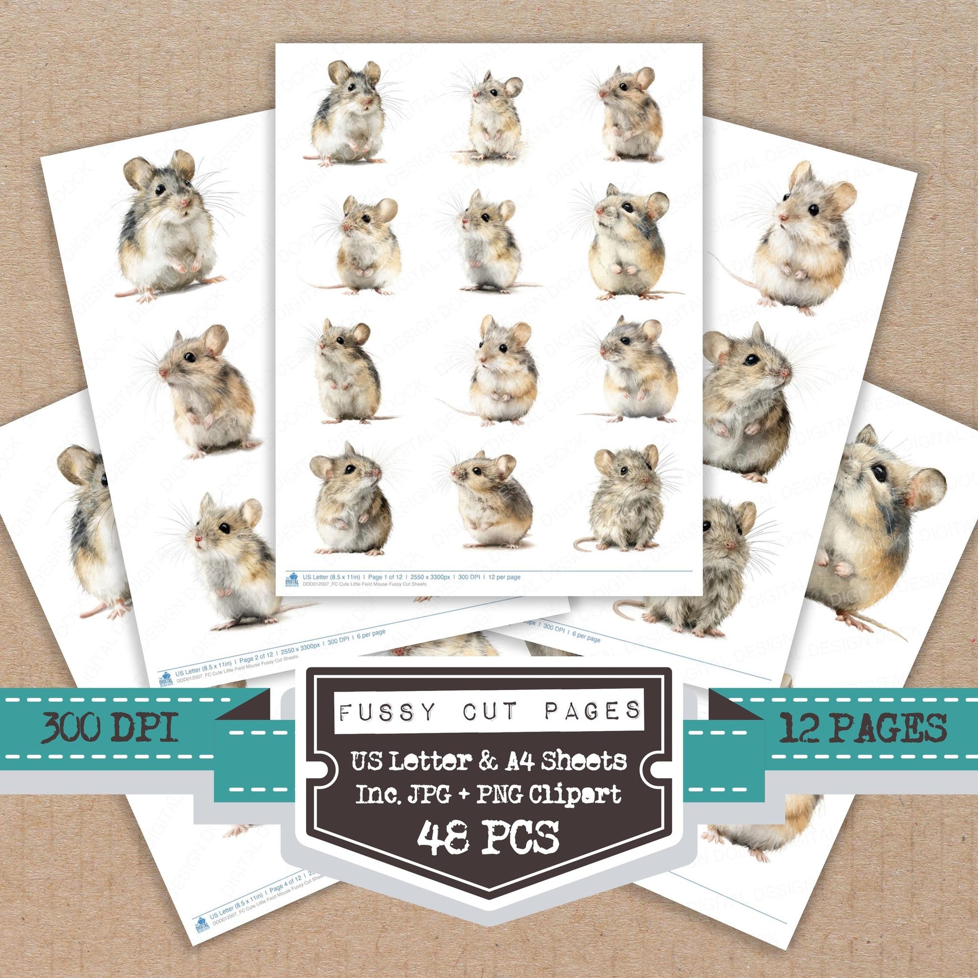 Cute Little Field Mouse fussy cut printable sheets for junk journaling, scrapbooking, and paper craft projects