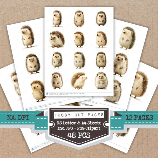 Cute Little Hedgehog fussy cut printable sheets for junk journaling, scrapbooking, and paper craft projects