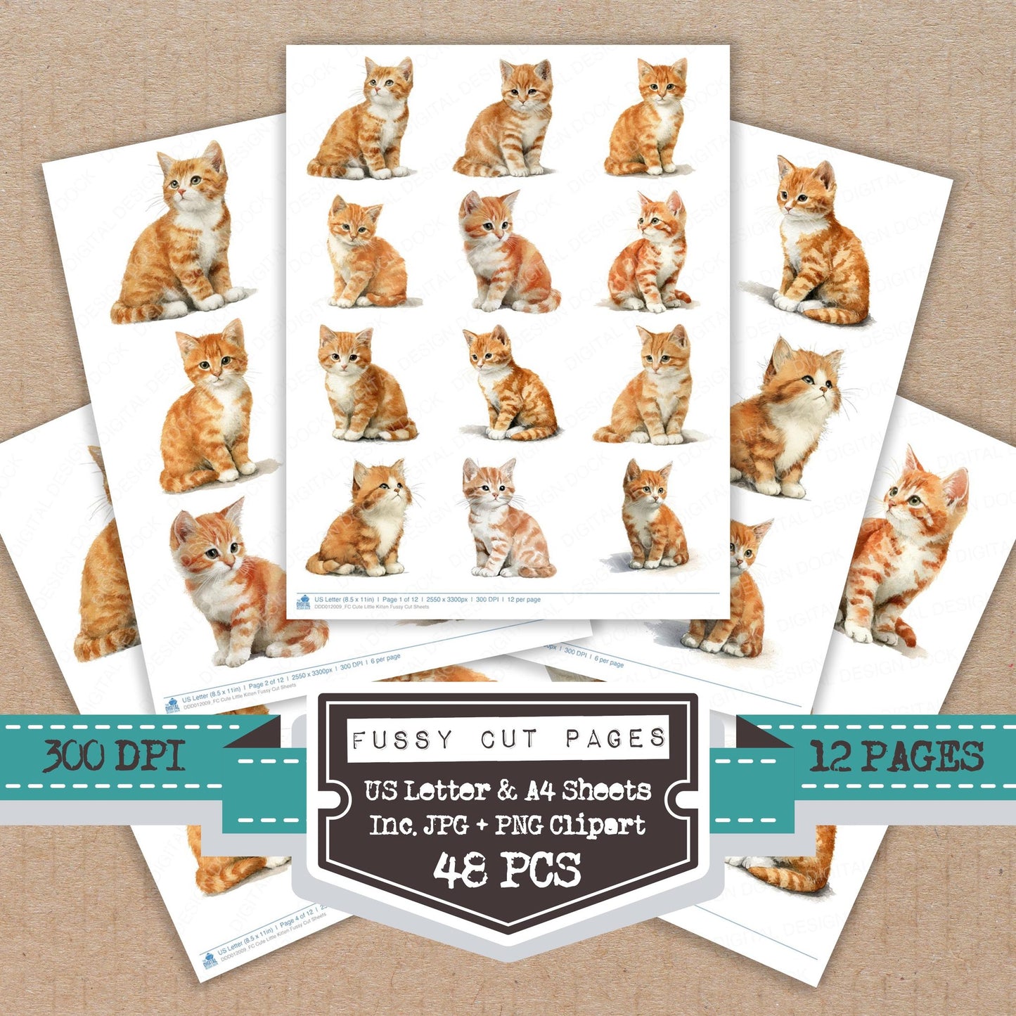 Cute Little Kitten fussy cut printable sheets for junk journaling, scrapbooking, and paper craft projects