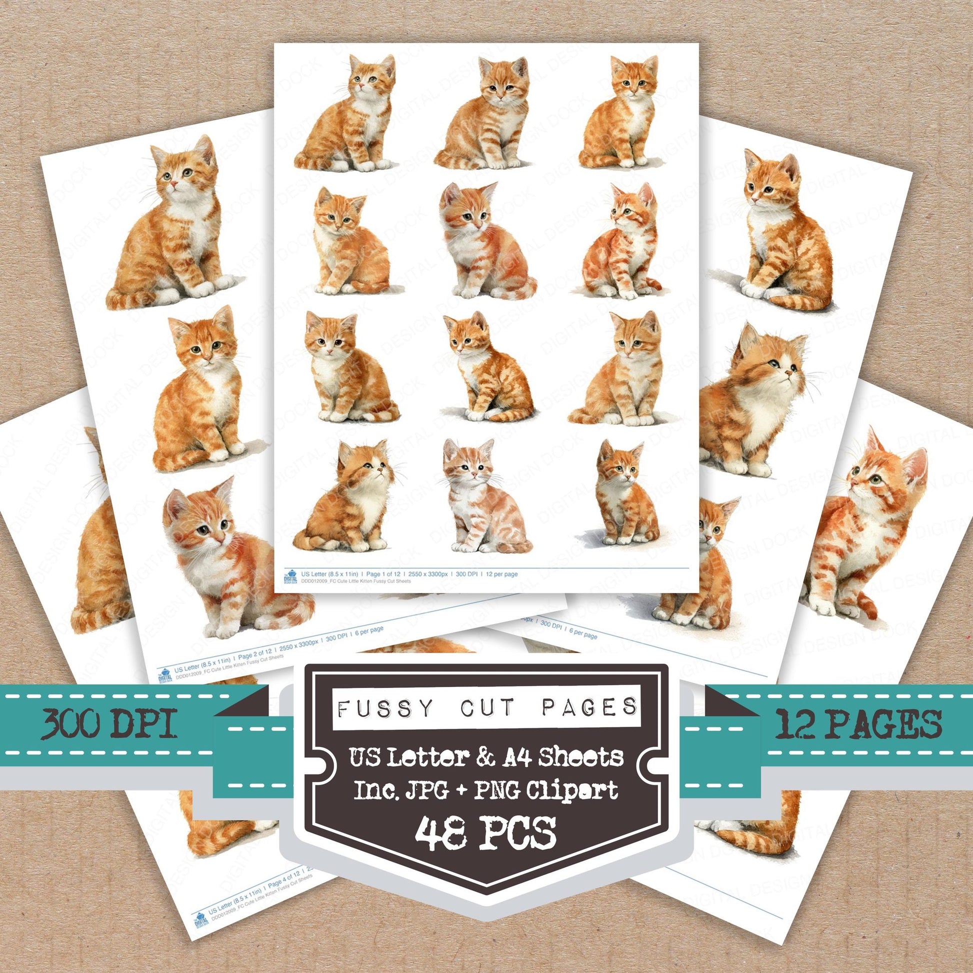 Cute Little Kitten fussy cut printable sheets for junk journaling, scrapbooking, and paper craft projects