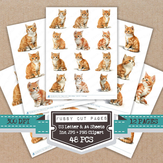 Cute Little Kitten fussy cut printable sheets for junk journaling, scrapbooking, and paper craft projects