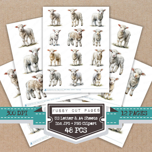 Cute Little Lamb fussy cut printable sheets for junk journaling, scrapbooking, and paper craft projects