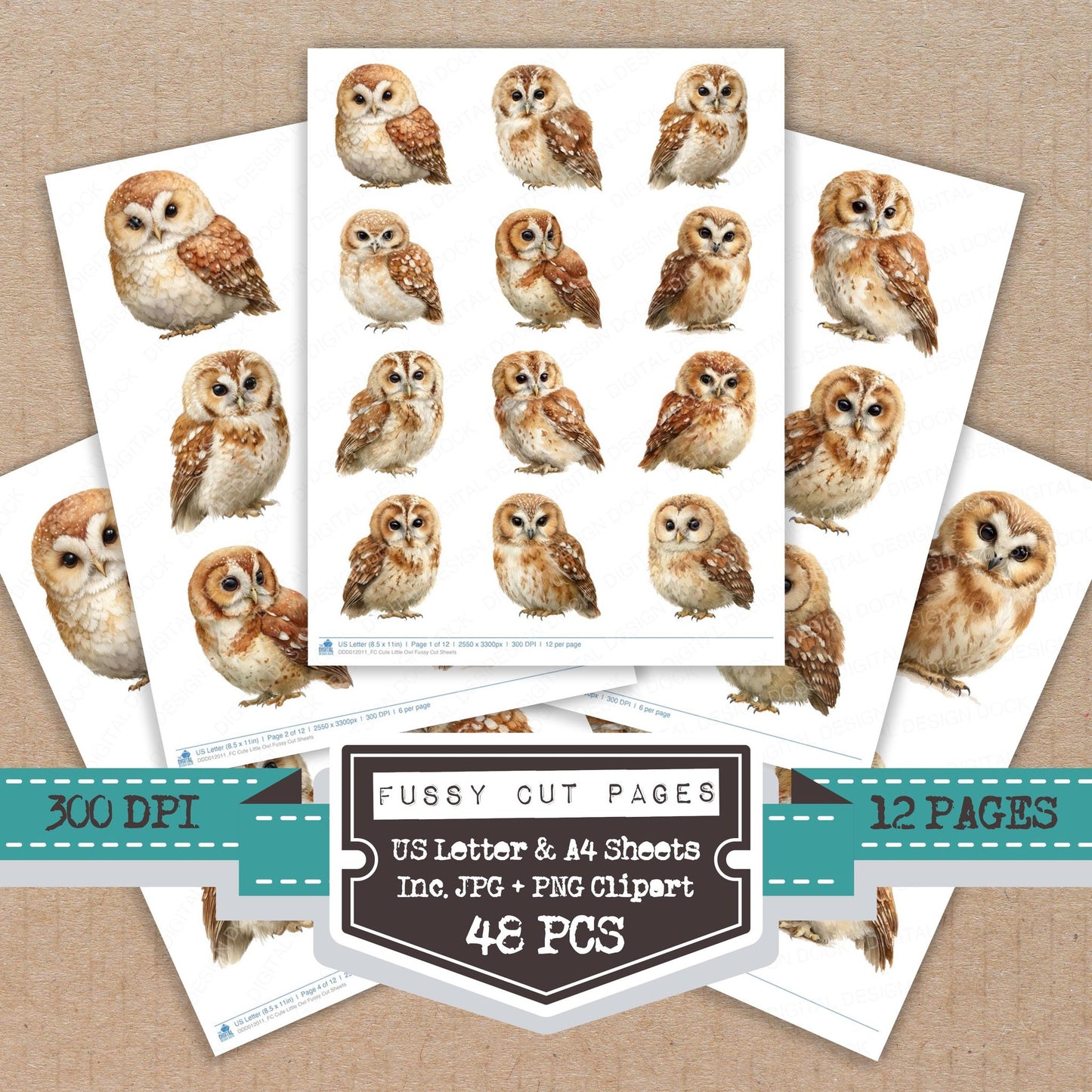 Cute Little Owl fussy cut printable sheets for junk journaling, scrapbooking, and paper craft projects