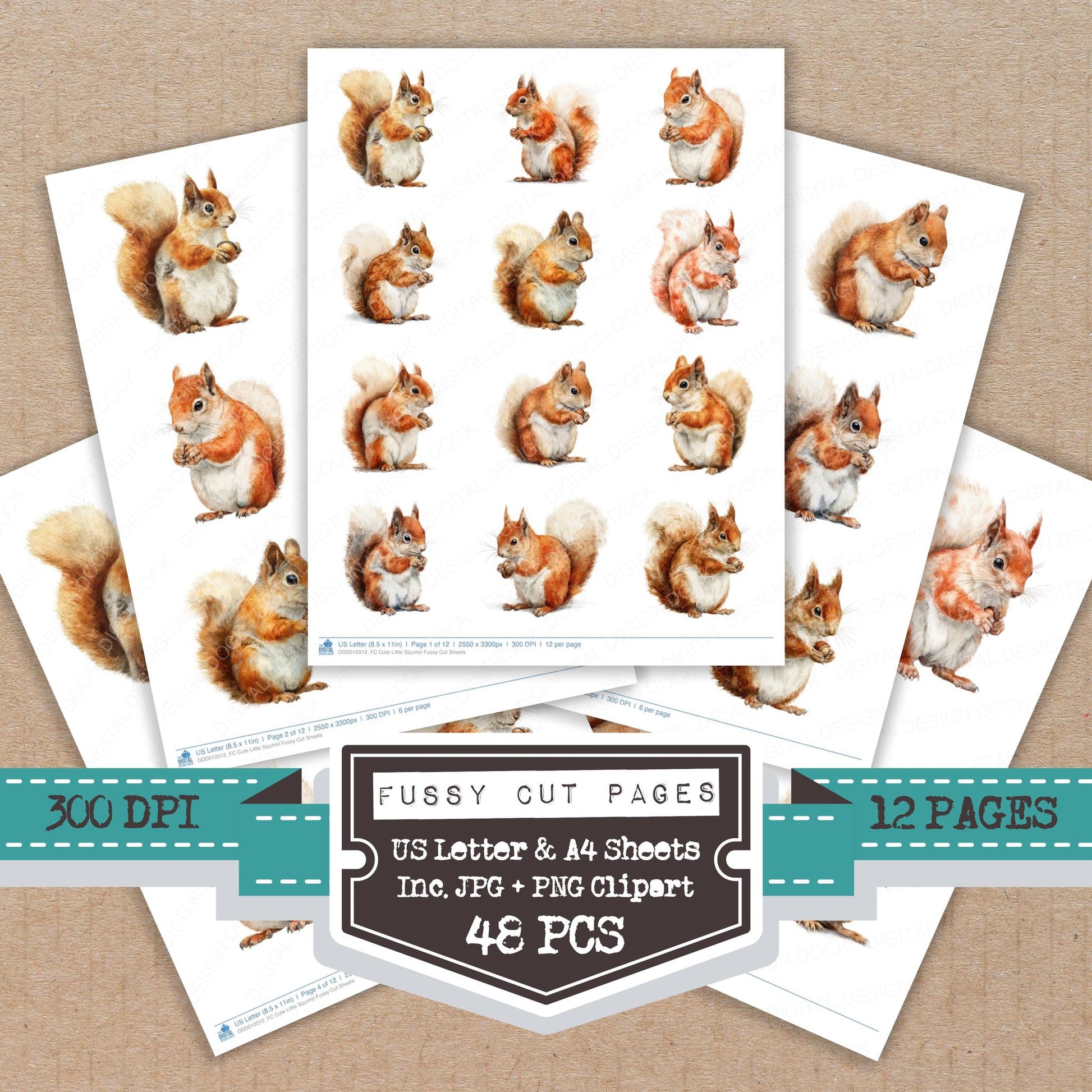Cute Little Squirrel fussy cut printable sheets for junk journaling, scrapbooking, and paper craft projects