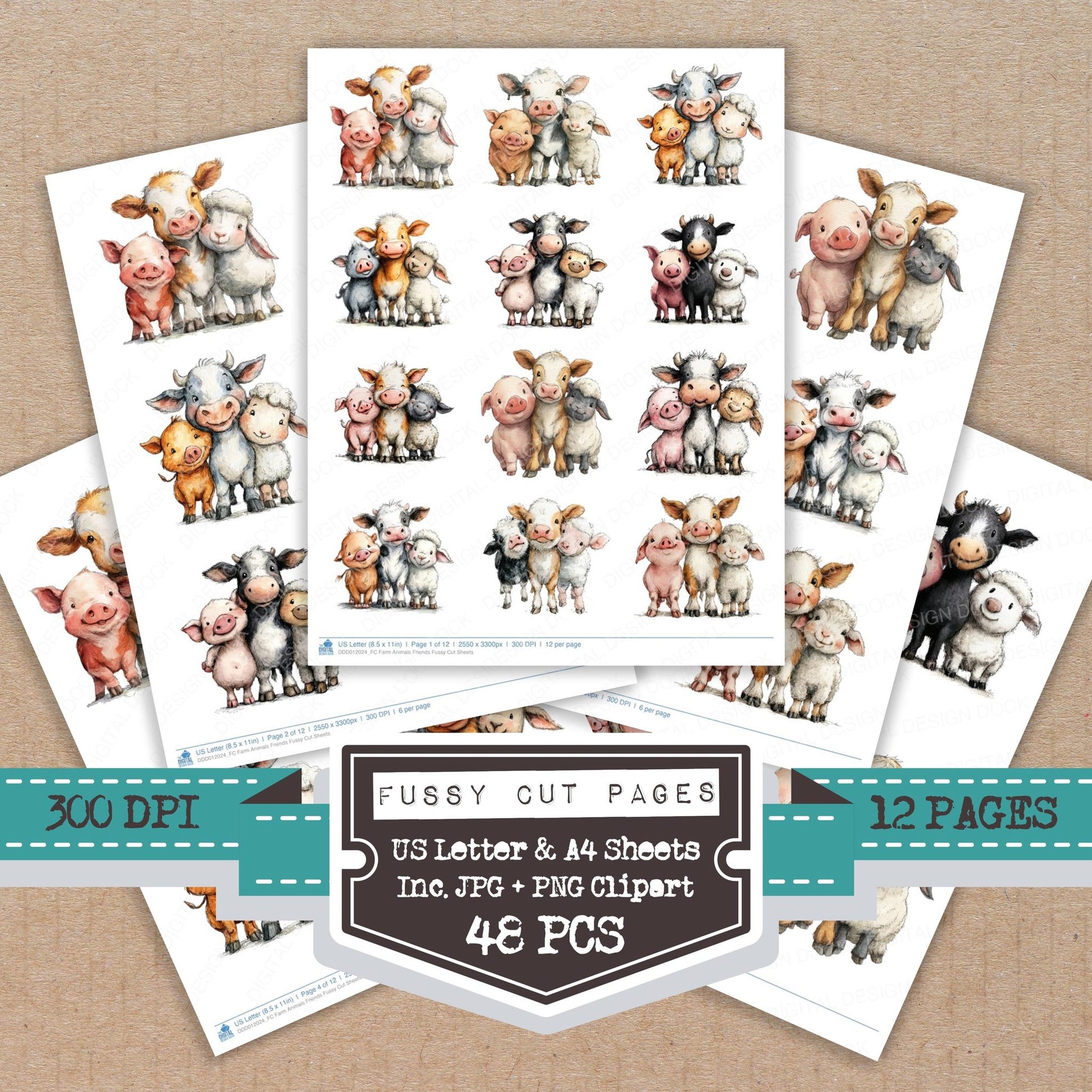 Farm Animals Friends fussy cut printable sheets for junk journaling, scrapbooking, and paper craft projects