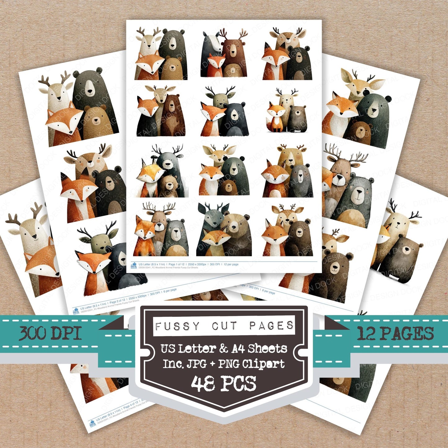 Woodland Animal Friends fussy cut printable sheets for junk journaling, scrapbooking, and paper craft projects