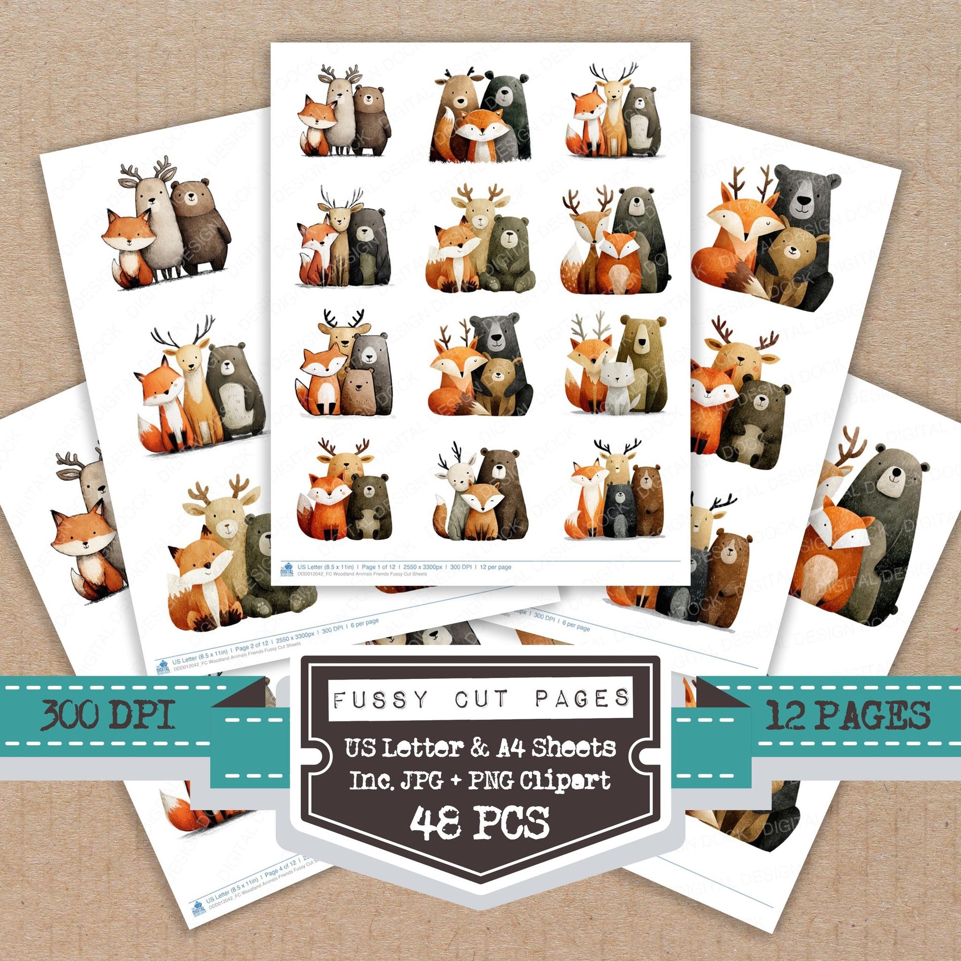 Woodland Animals Friends fussy cut printable sheets for junk journaling, scrapbooking, and paper craft projects